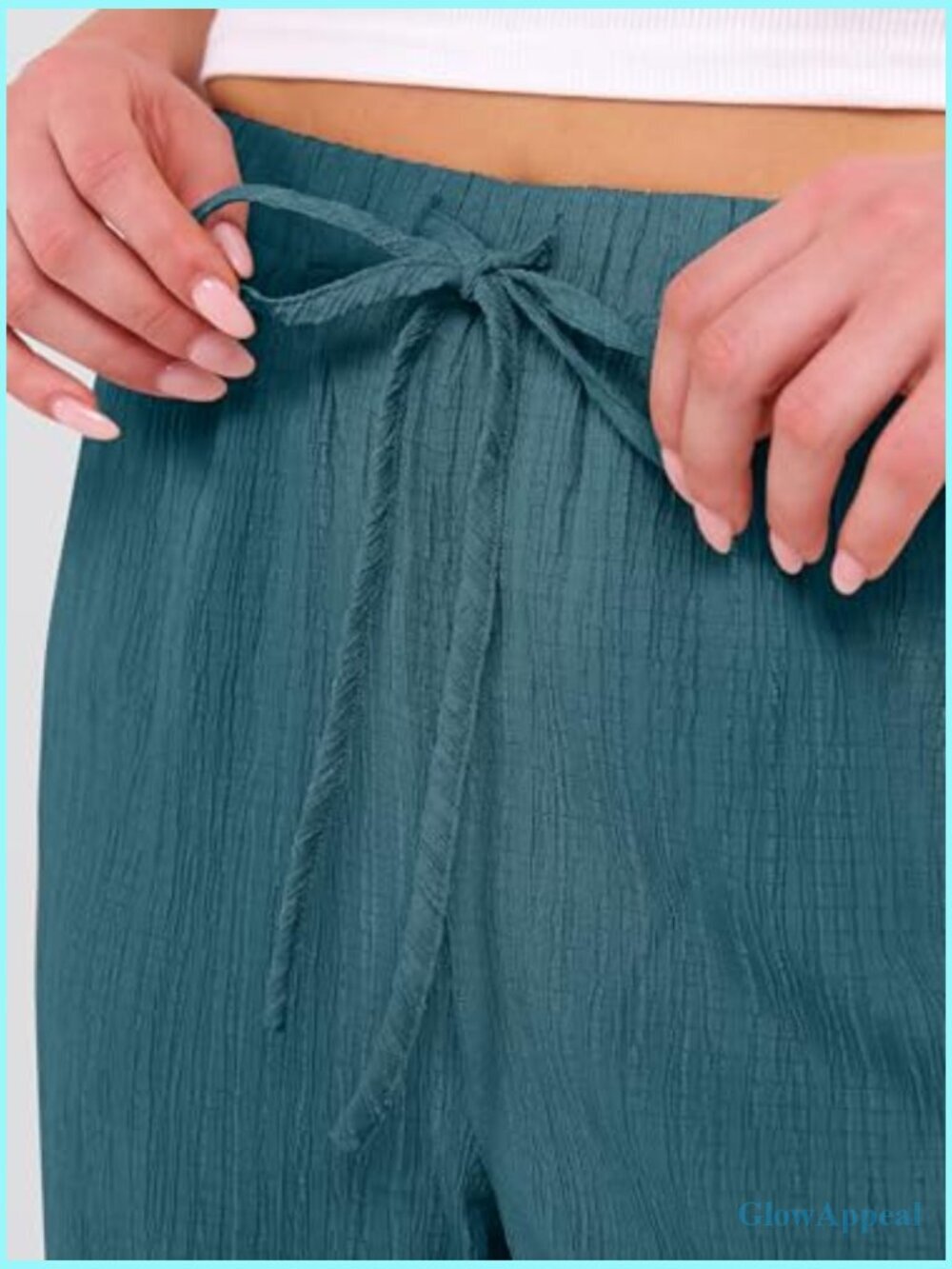 Wide Leg Beach Pants Elastic Waist Flowy Palazzo Trousers with Pockets - Picture 5 of 7